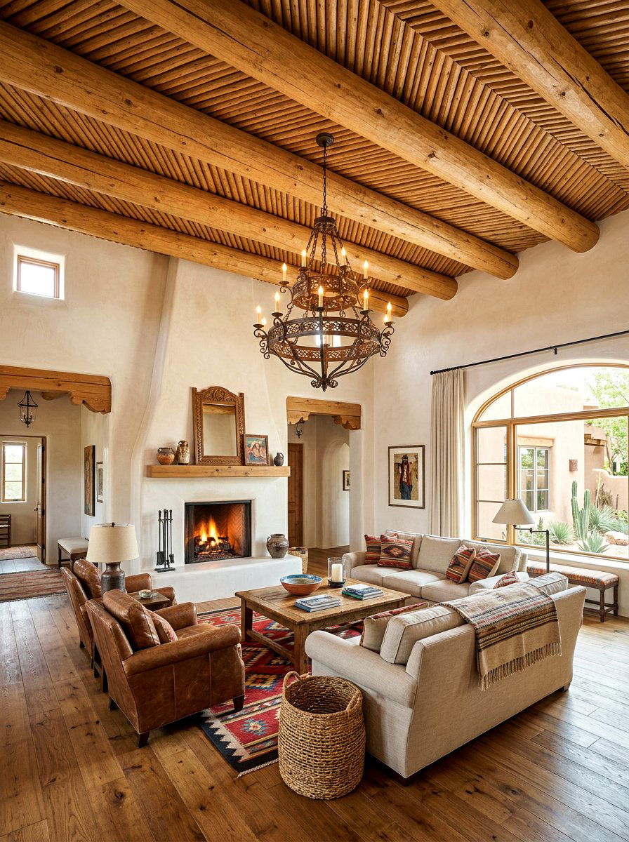 Exposed wood beam living room - 30 southwestern living room ideas
