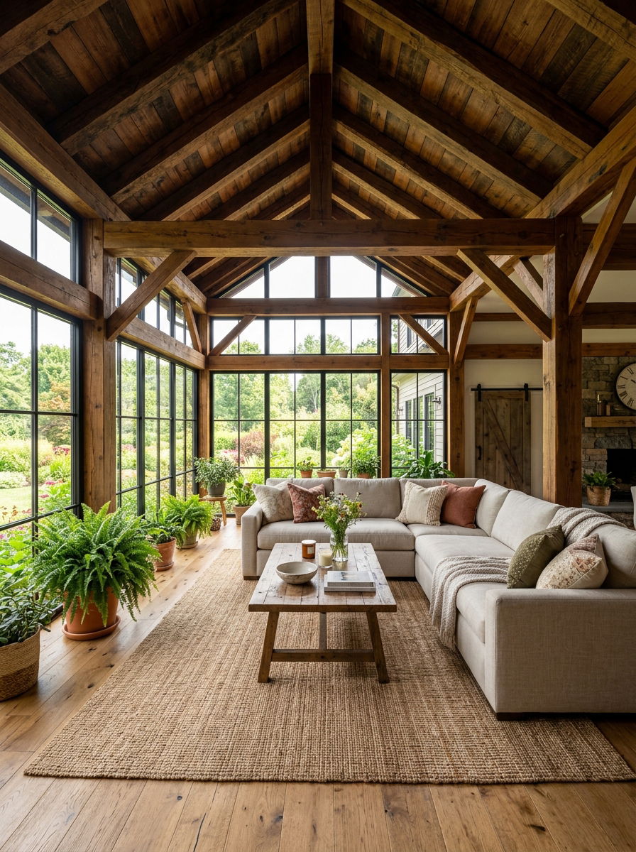 Exposed wood beam sunroom - 30 rustic sunroom ideas