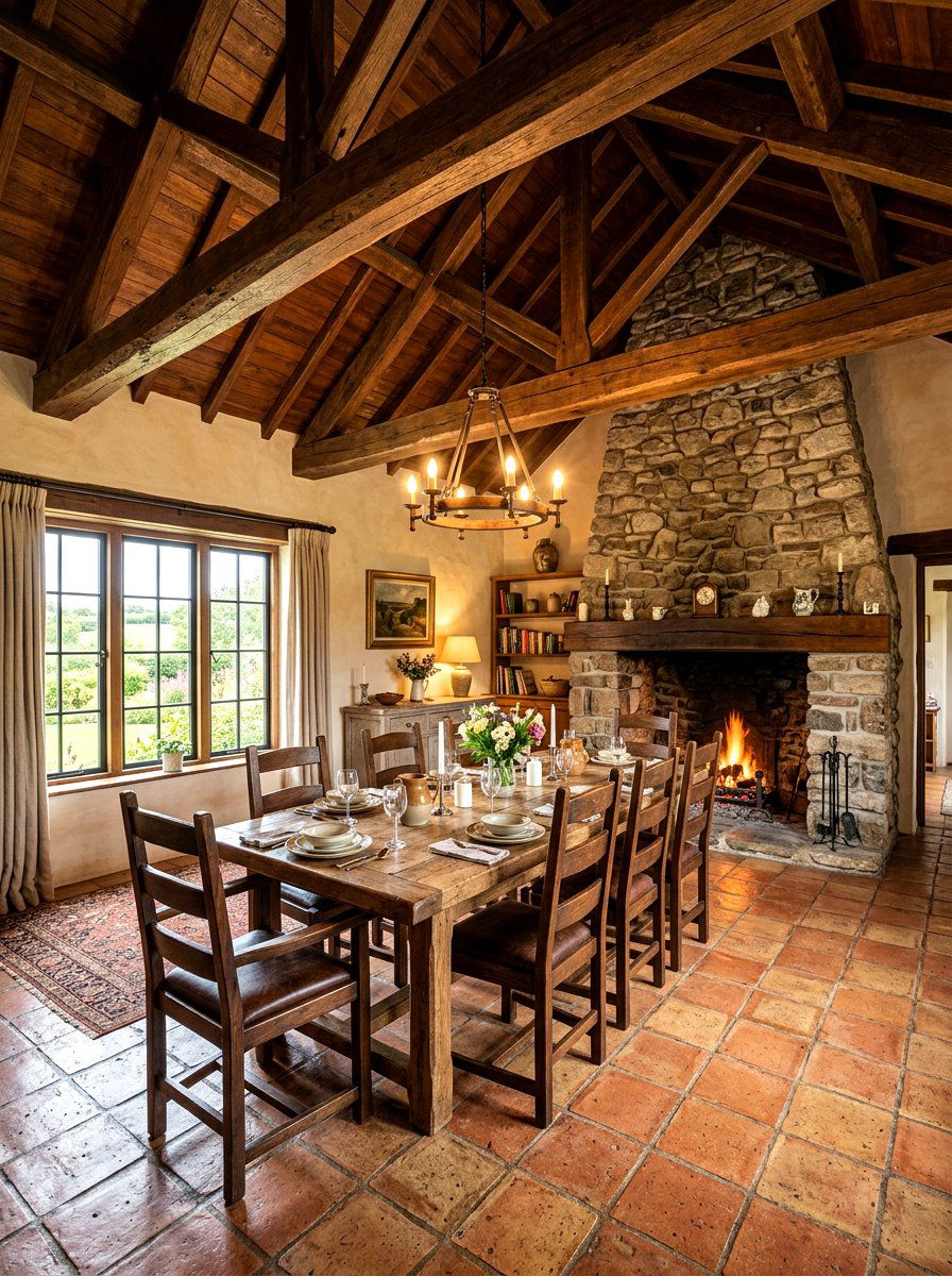 Exposed wood ceiling beams - 30 Mediterranean dining room ideas