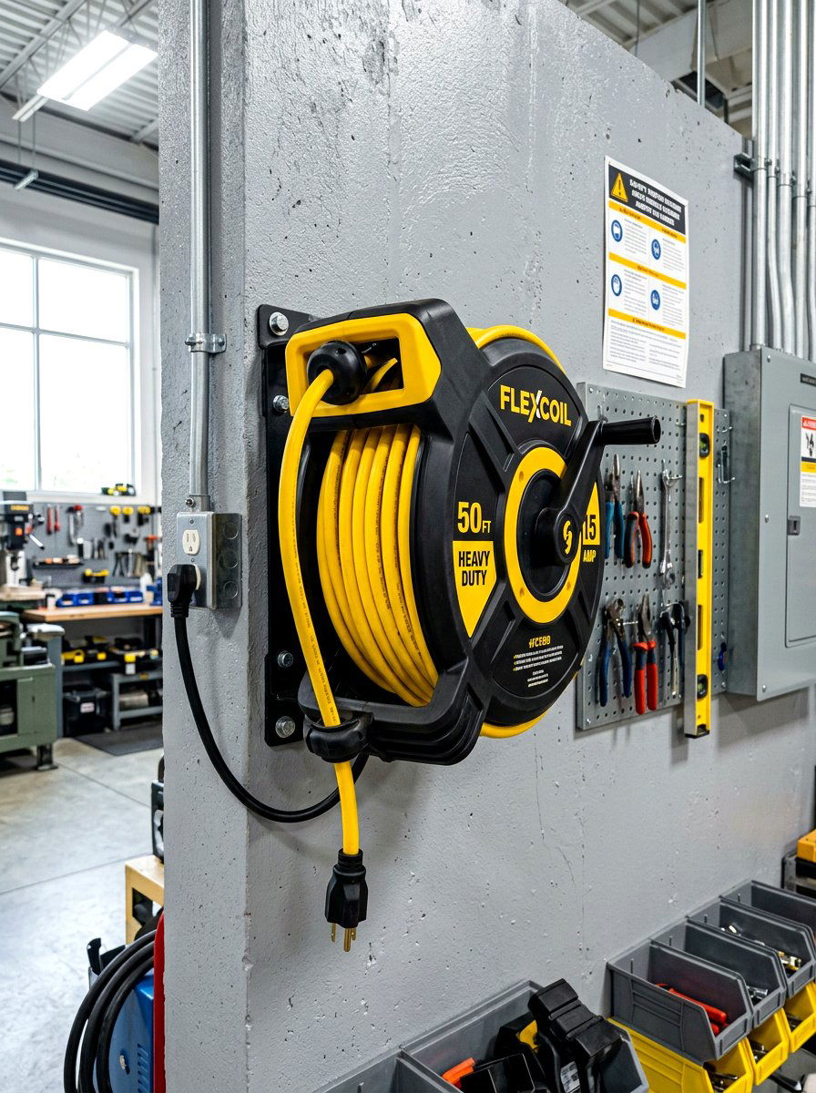 Extension cord wall reel - 30 garage wall storage ideas