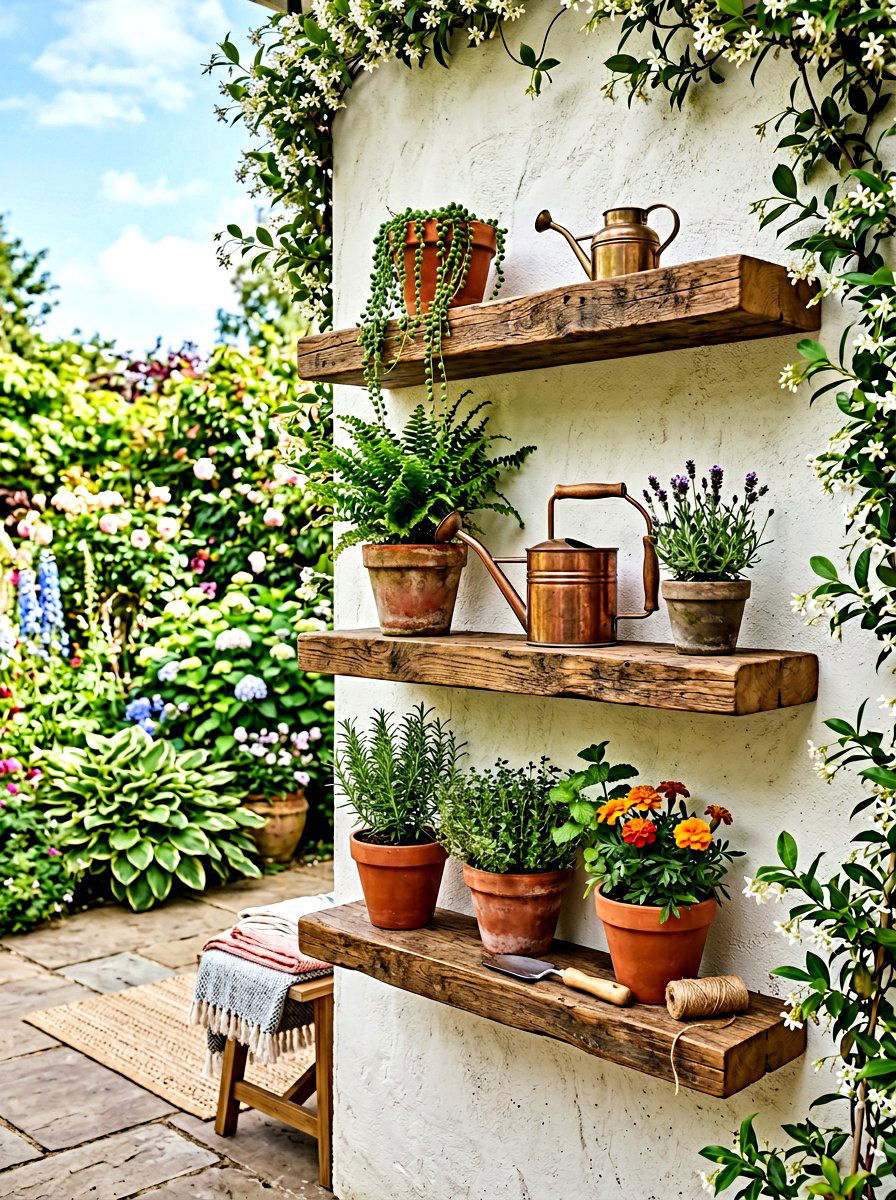 Exterior Floating Shelf Unit - 30 side yard storage ideas