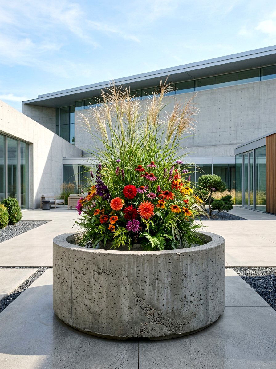 Extra Large Concrete Basin - 30 concrete planter ideas