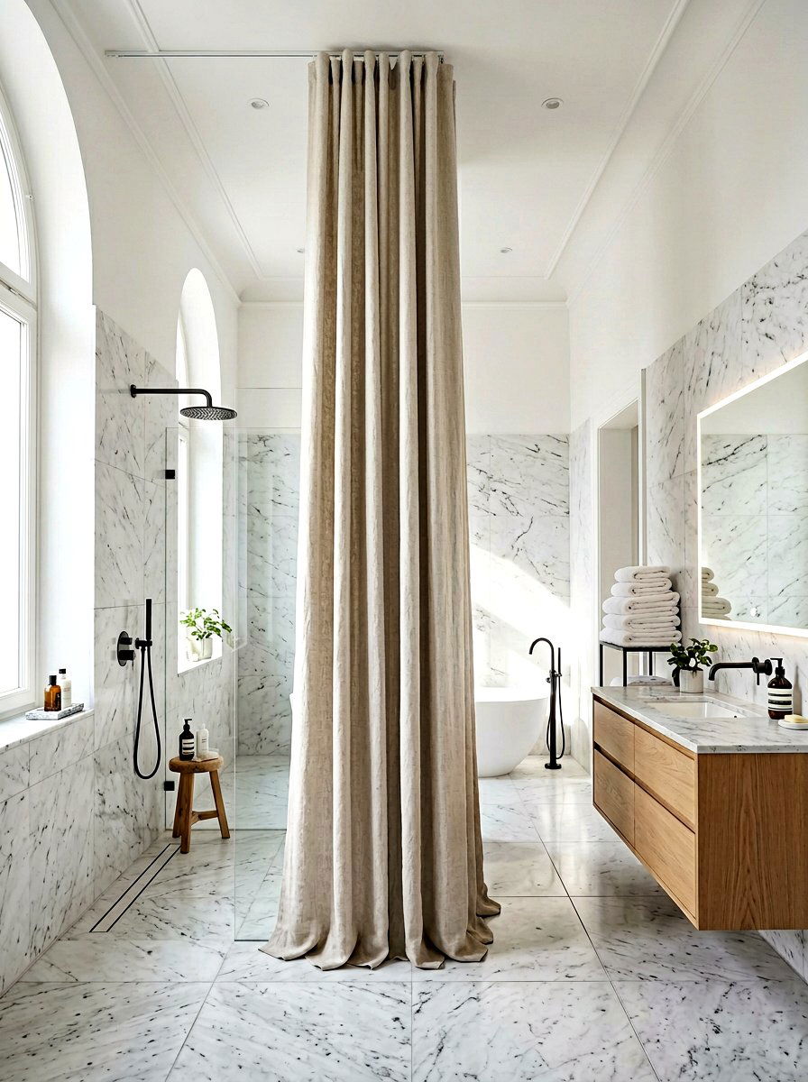 Extra Long Linen Shower Curtain - 30 linen shower curtain ideas