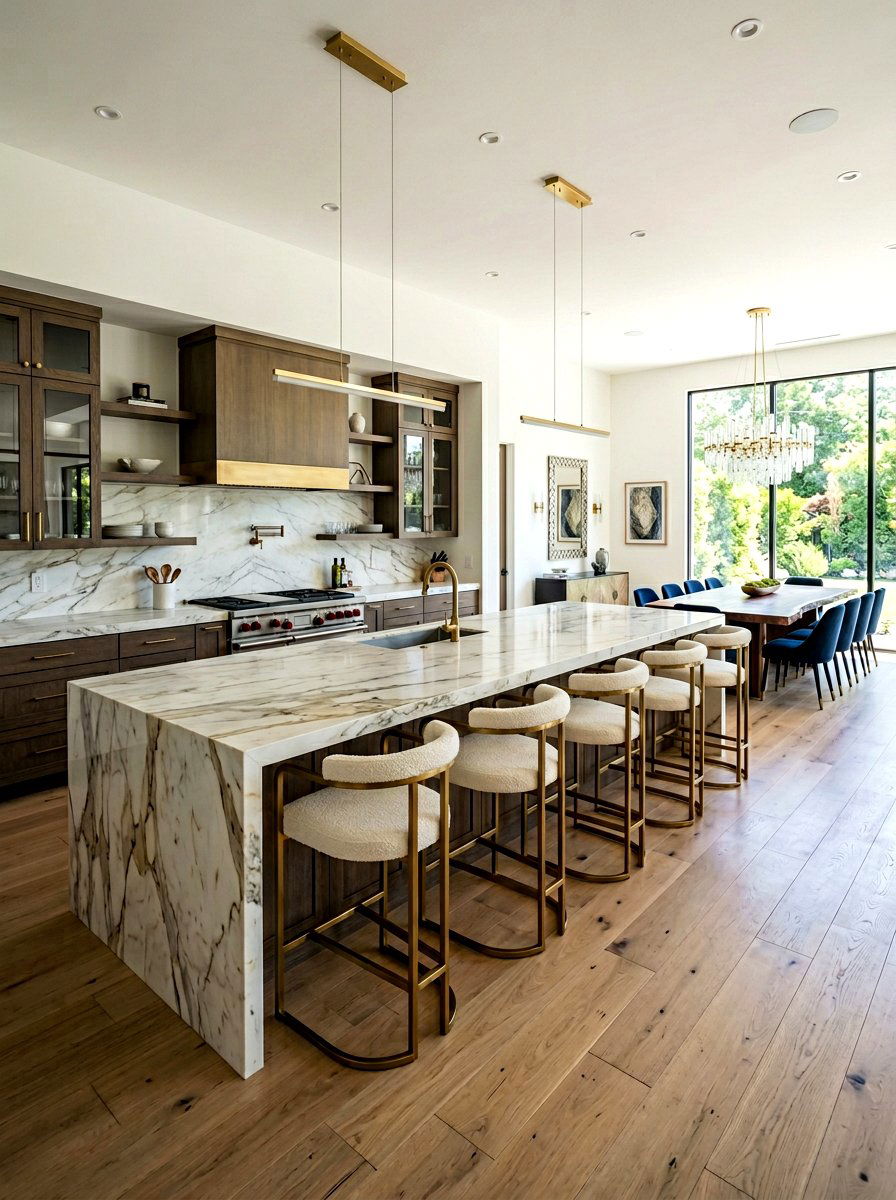 Extra Long Waterfall Island Seating Area - 30 waterfall island seating ideas