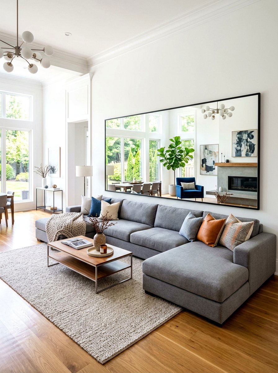 Extra Wide Rectangular Mirror - 30 statement floor mirror living room ideas