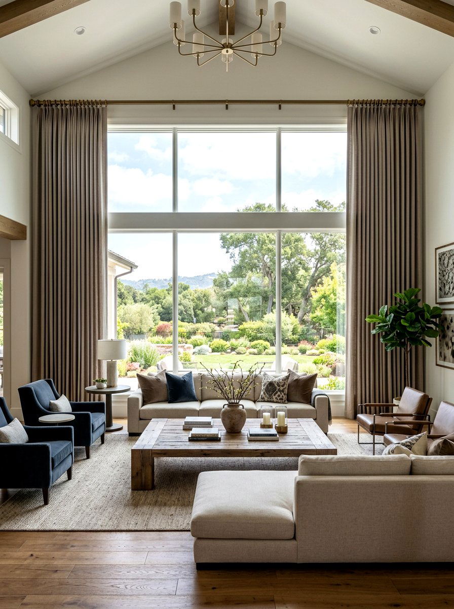Extra Wide Tailored Living Room - 30 tailored drapery living room ideas