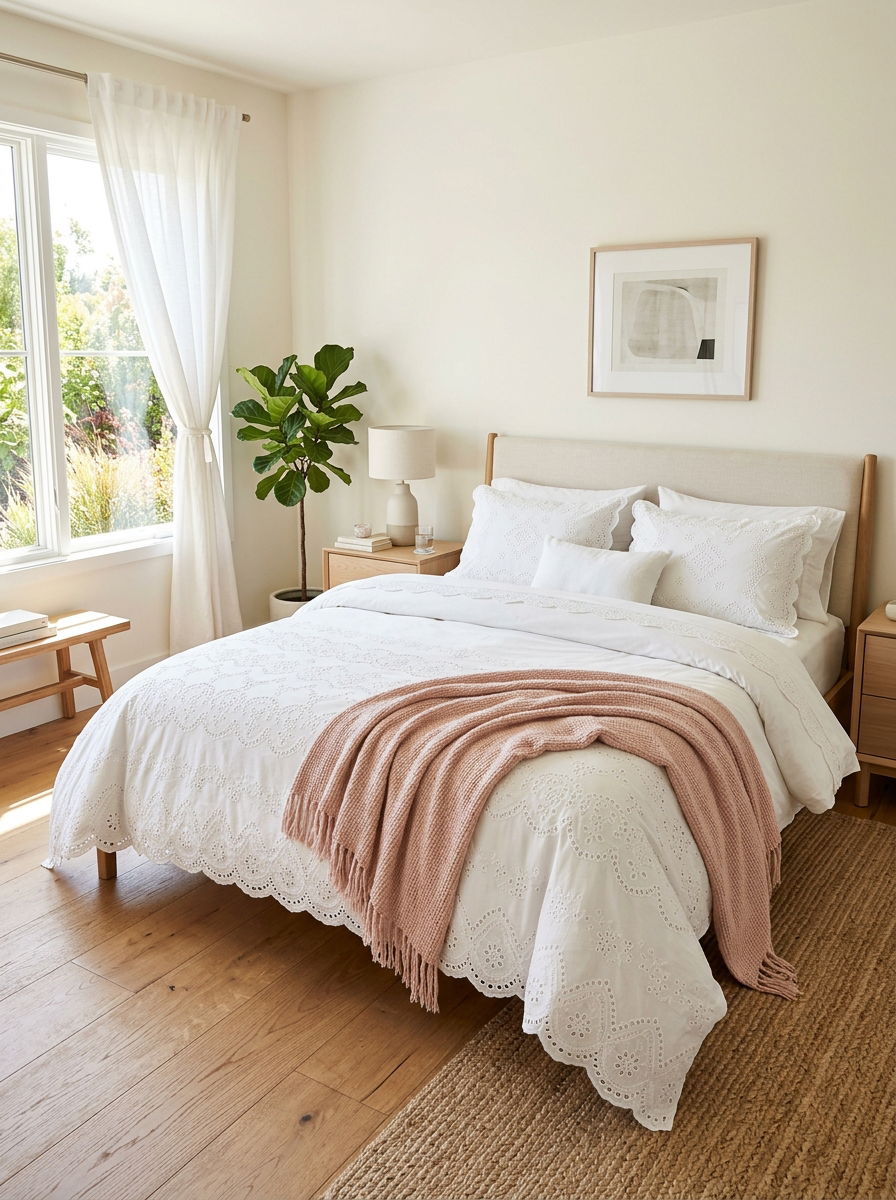 Eyelet Lace Bedding - 30 soft vintage bedroom ideas