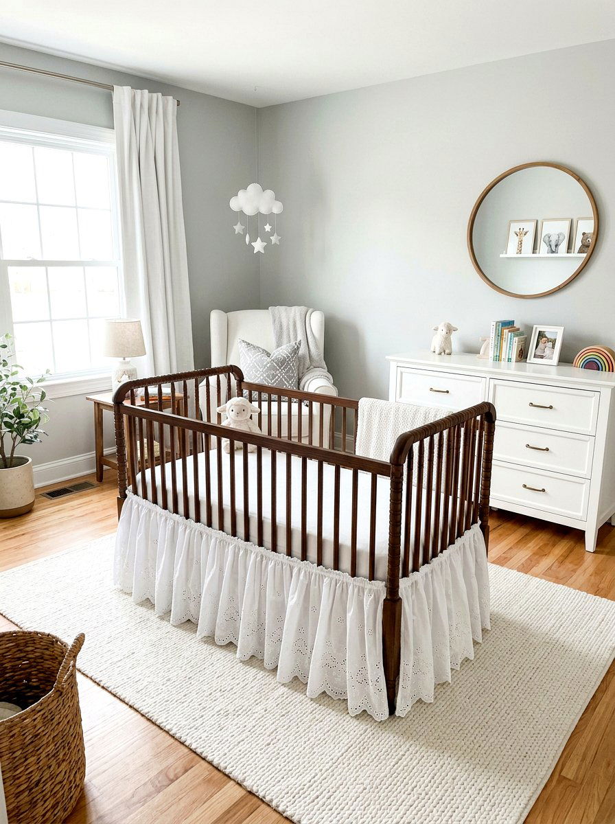 Eyelet Lace Crib Skirt - 30 soft heirloom nursery ideas