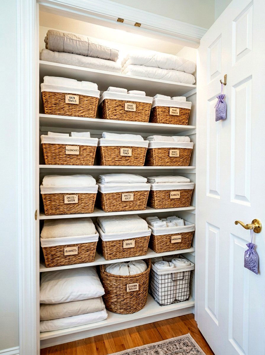 Fabric Bin Liners - 30 linen closet organization ideas