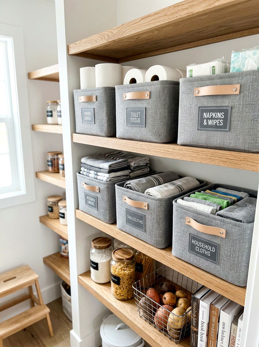 Fabric Bin Storage - 30 organizing a tiny pantry ideas
