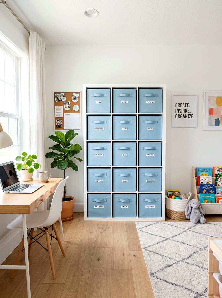 Fabric Bin System - 30 office supply storage ideas