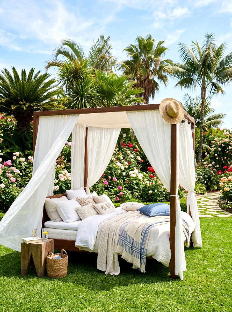 Fabric Canopy Daybed - 30 bohemian backyard ideas