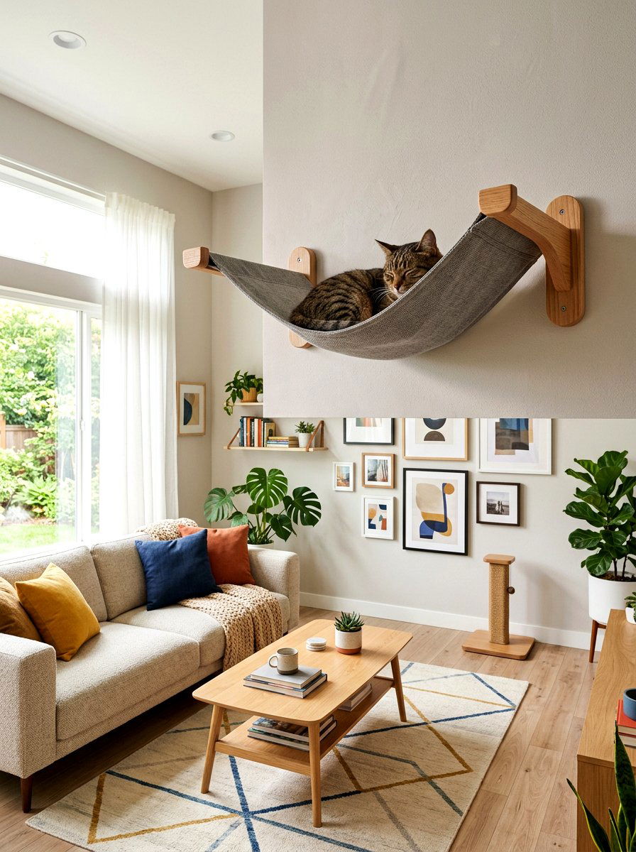 Fabric Cat Wall Hammock - 30 cat climbing wall aesthetic ideas