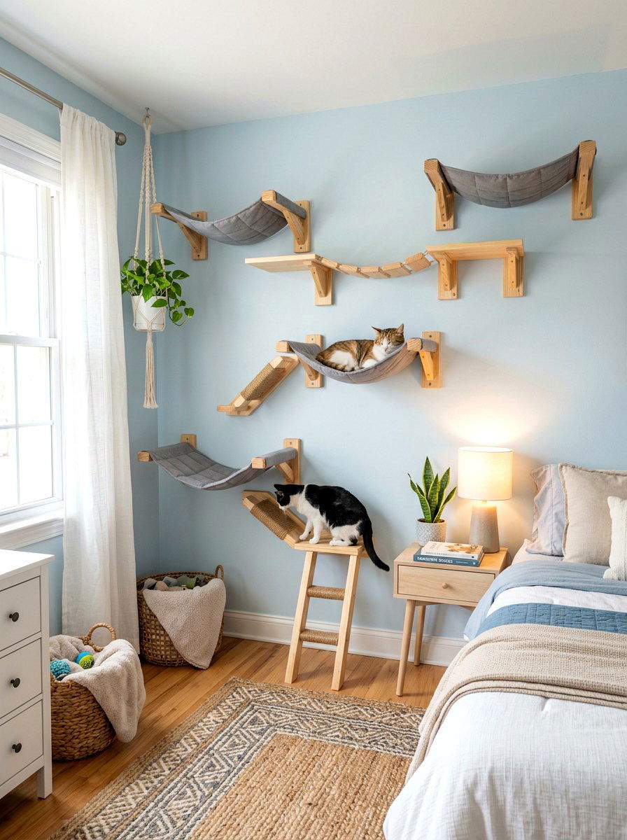 Fabric Hammock Cat Wall Setup - 30 cat shelf wall ideas