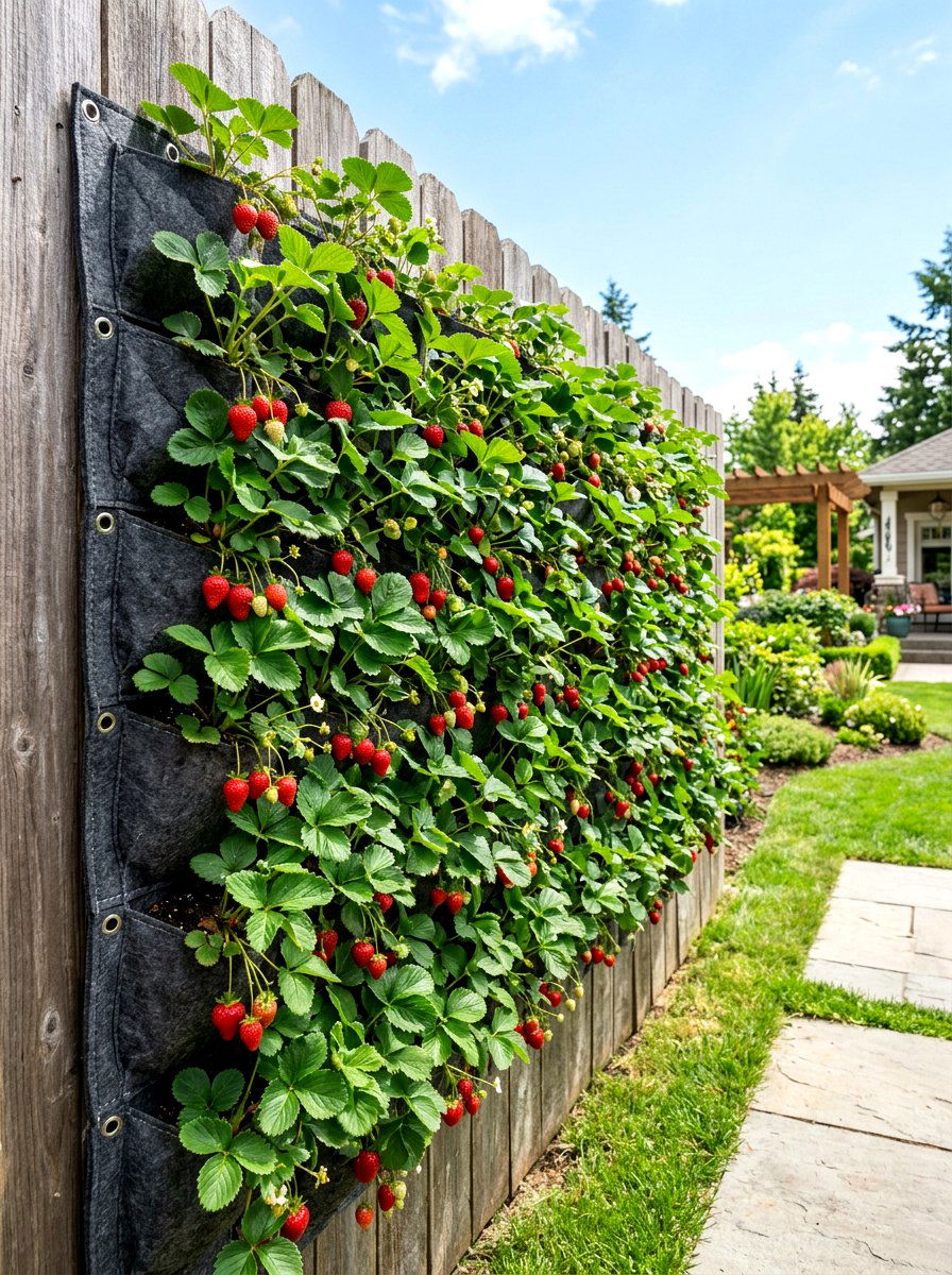 Fabric Pocket Wall Garden - 30 strawberry tower ideas