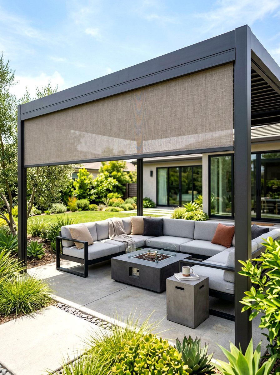 Fabric Roller Shade - 30 pergola privacy wall ideas