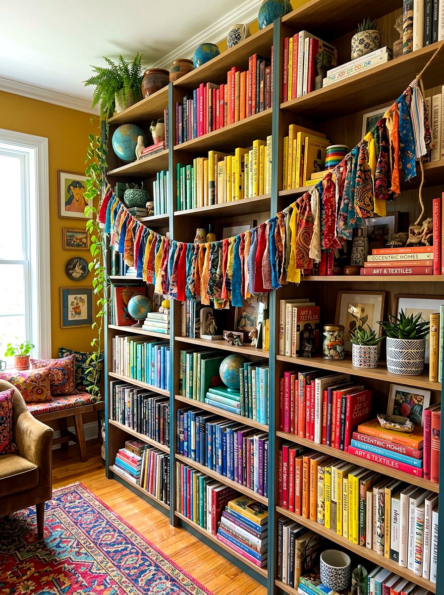 Fabric Scrap Bookshelf Garland - 30 bookshelf garland ideas