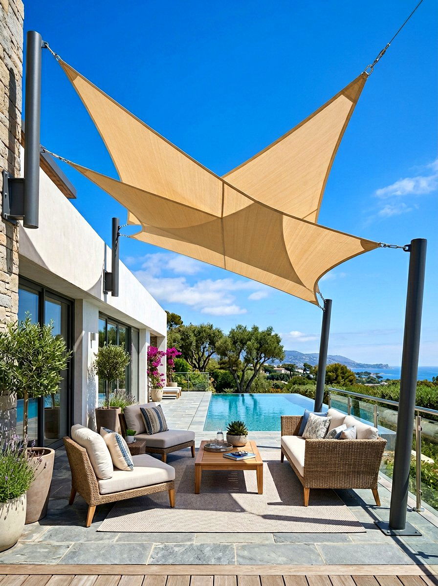 Fabric Shade Sail - 30 budget backyard ideas