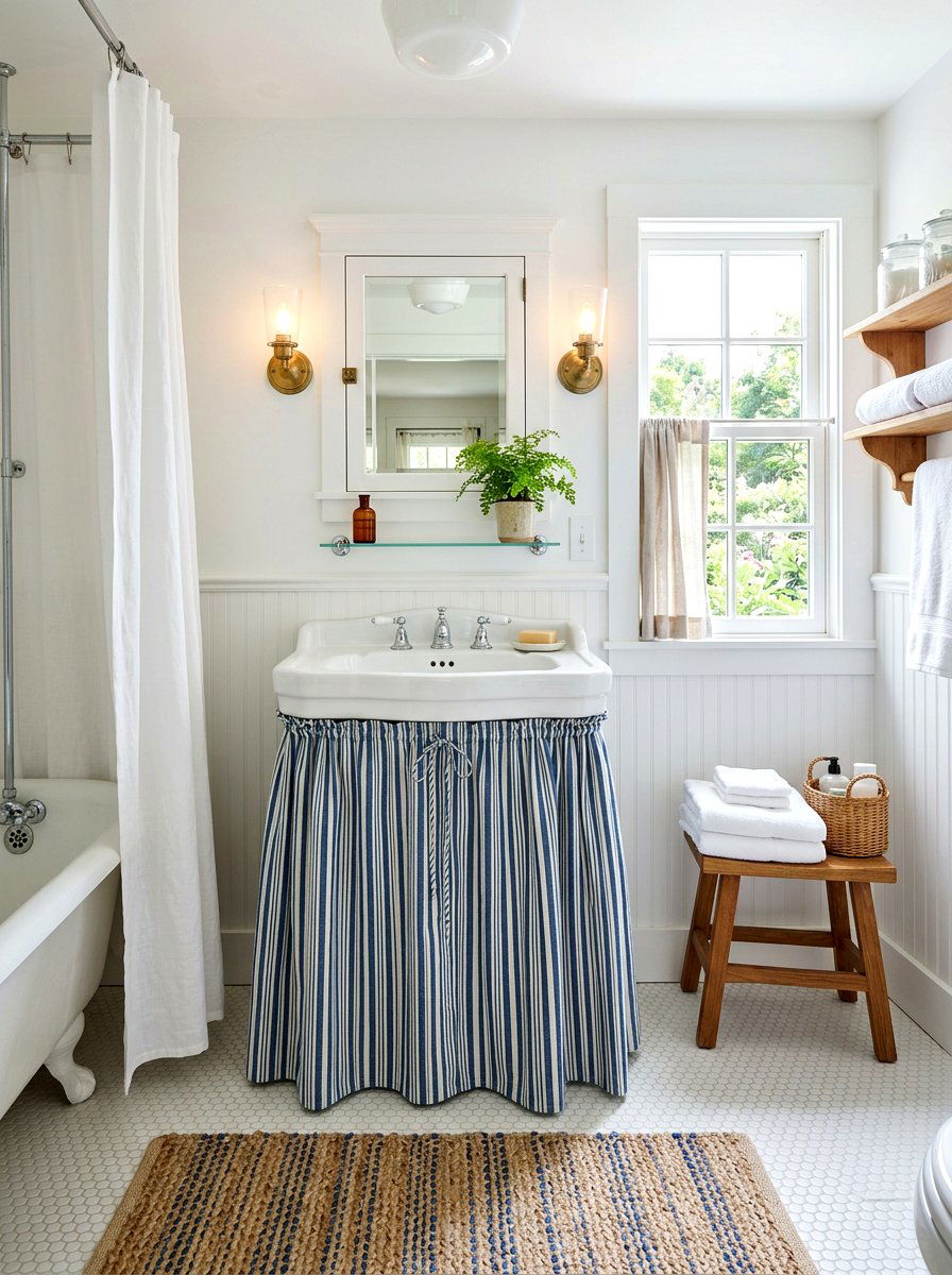 Fabric Sink Skirt - 30 cottage bathroom ideas