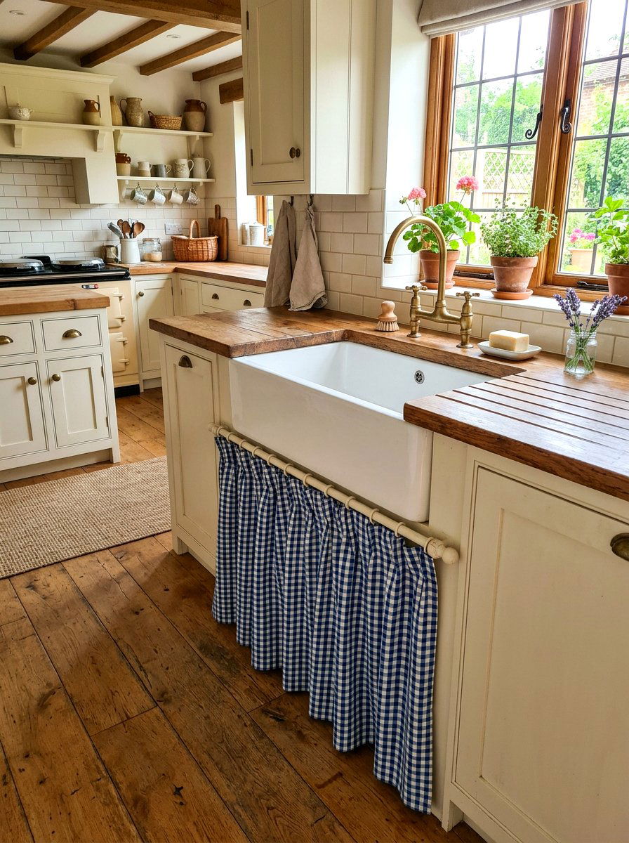 Fabric Under Sink Skirt - 30 English cottage kitchen ideas
