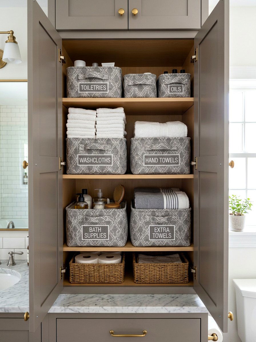 Fabric bin organizers - 30 under sink bathroom storage ideas