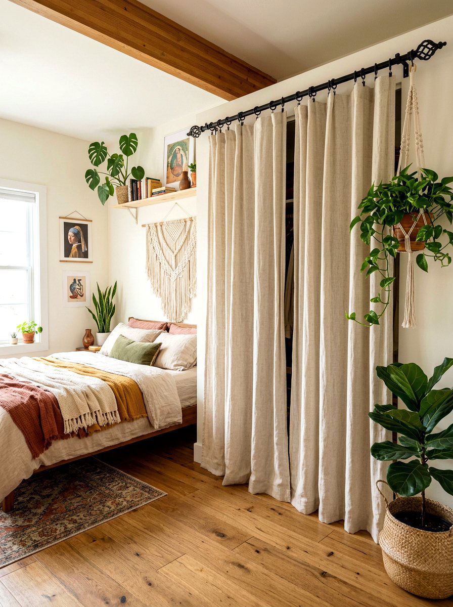 Fabric closet curtains - 30 bedroom closet door ideas