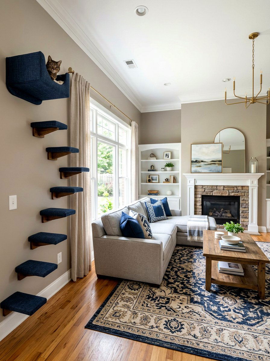 Fabric covered cat step - 30 cat climbing wall ideas