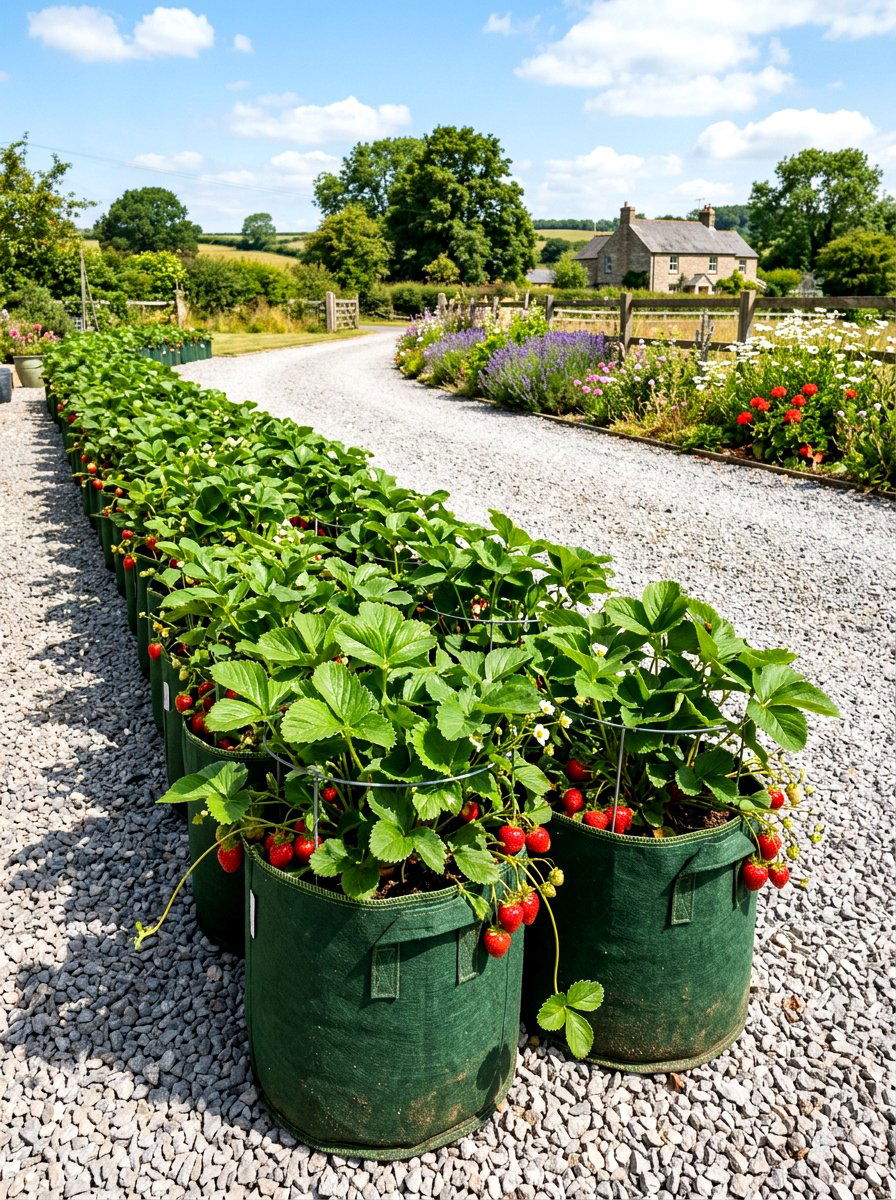 Fabric grow bag strawberry garden - 30 strawberry planter ideas