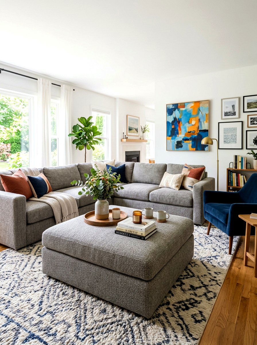 Fabric ottoman - 30 acoustic living room ideas