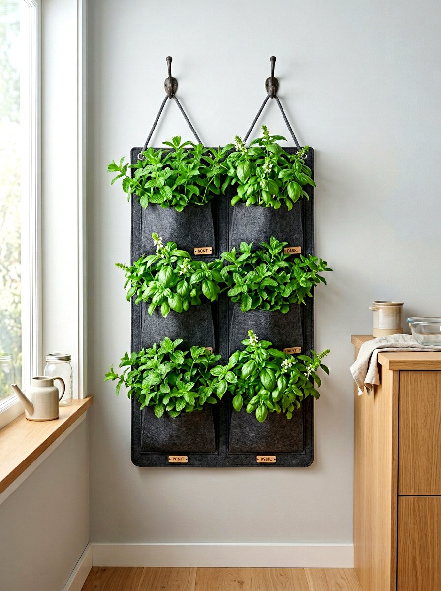 Fabric pocket herb garden - 30 apartment herb garden ideas