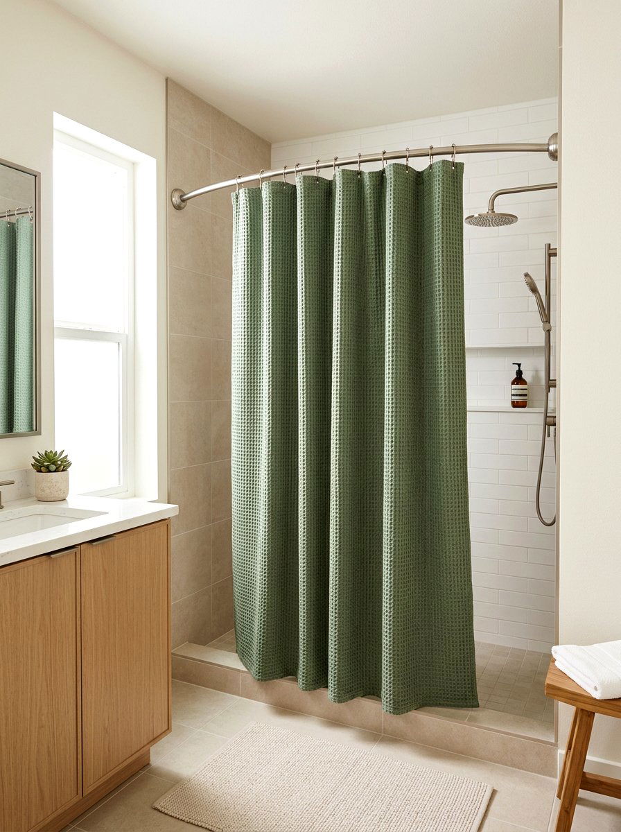 Fabric shower curtain - 30 renter friendly bathroom decor ideas