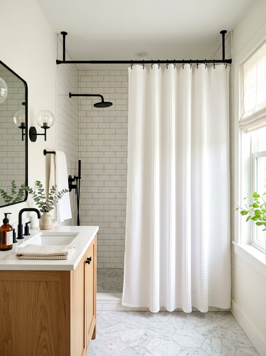 Fabric shower curtain - 30 rental bathroom ideas
