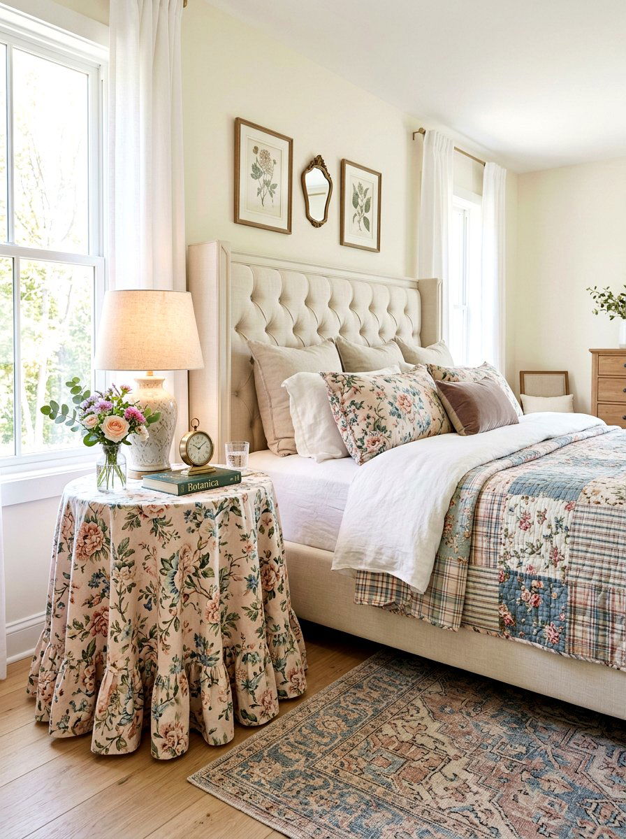 Fabric skirted table - 30 English country bedroom ideas