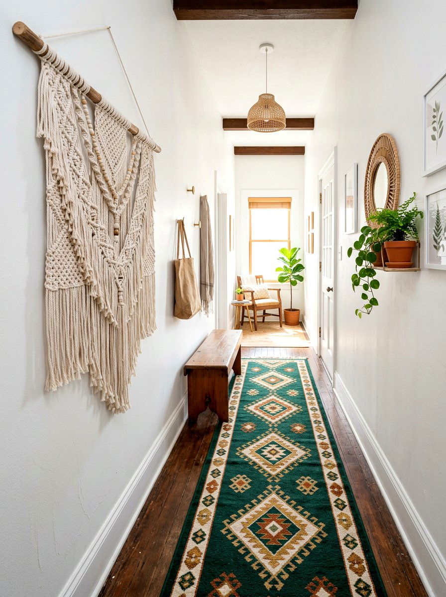 Fabric tapestry wall hanging - 30 narrow rental hallway ideas