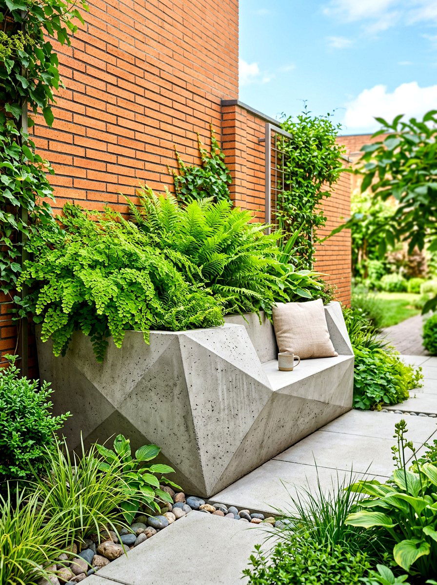 Faceted Concrete Planter Seat - 30 sculptural outdoor furniture ideas
