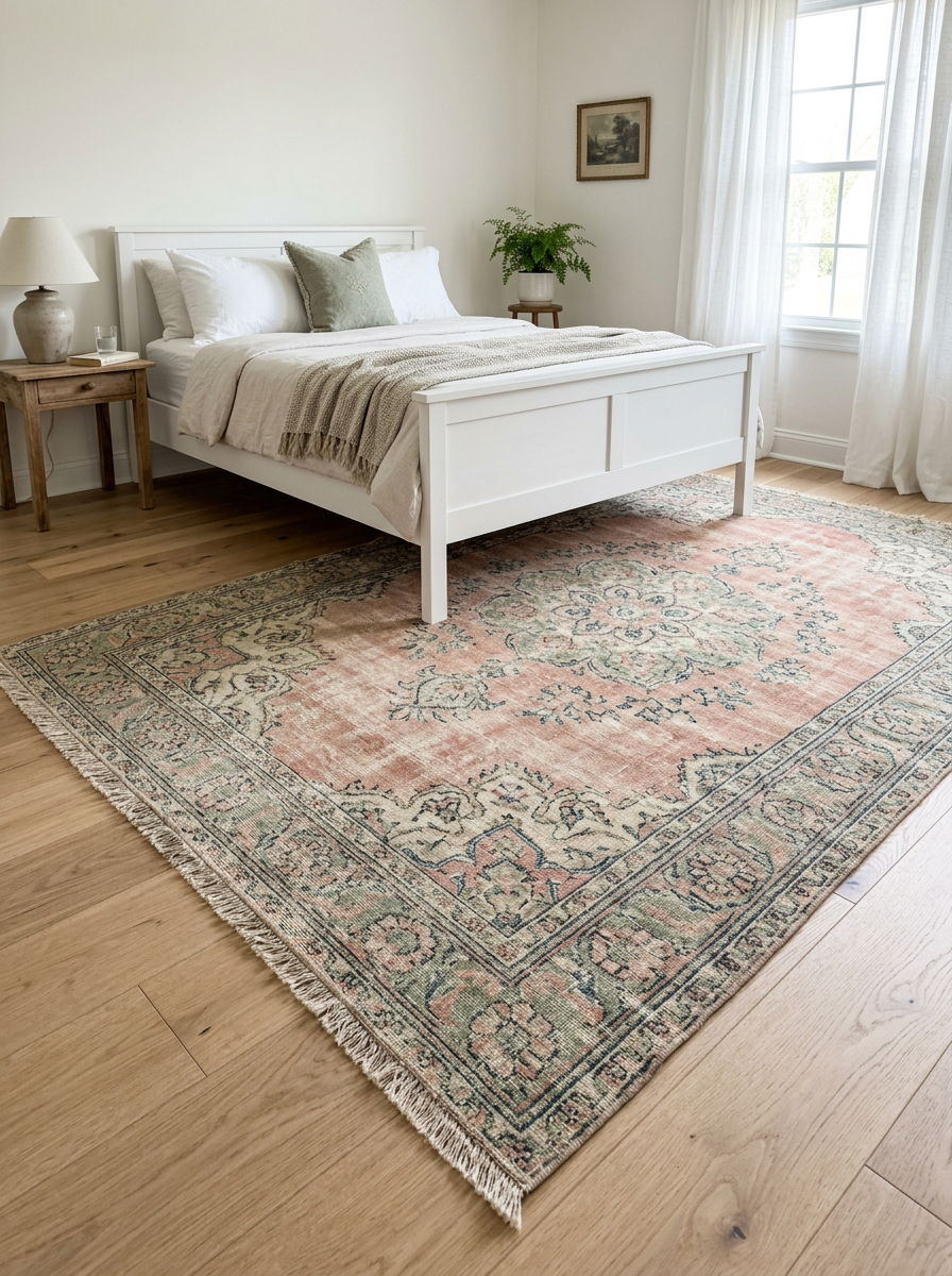 Faded Persian Rug - 30 soft vintage bedroom ideas