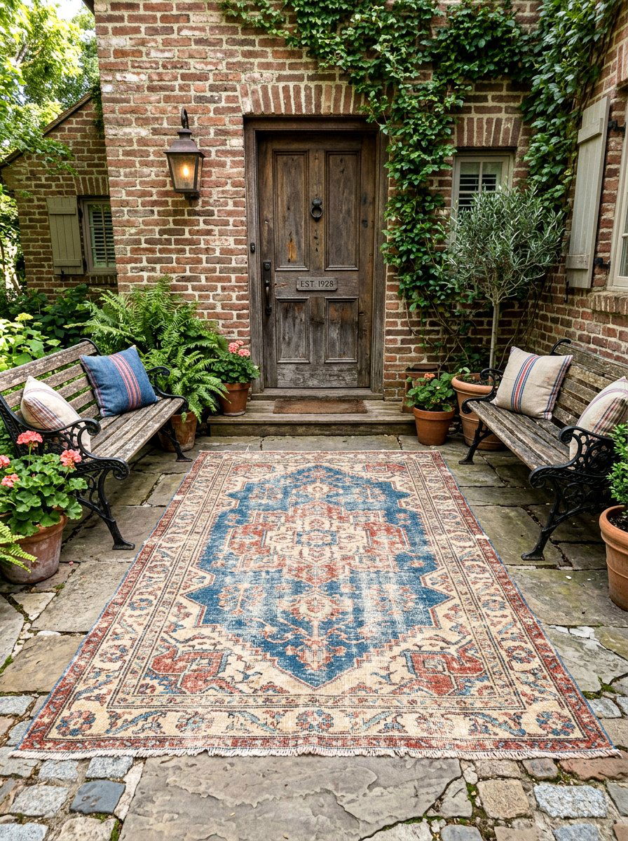Faded Vintage Outdoor Rug - 30 front porch rug ideas