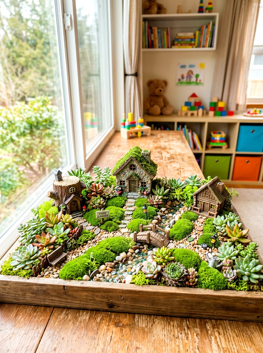 Fairy Garden Windowsill Display - 30 windowsill planter ideas