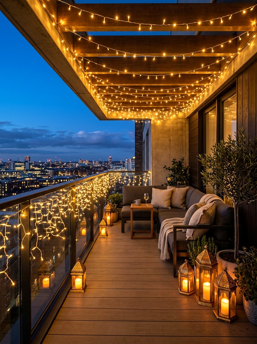 Fairy Light Balcony Lighting - 30 condo balcony lounge ideas