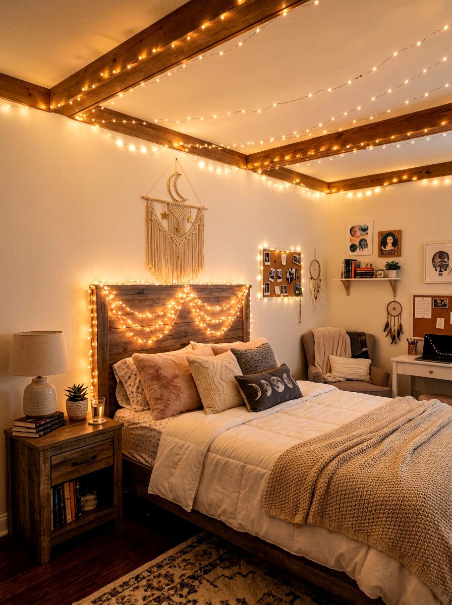 Fairy Light Bedroom Lighting - 30 boho teen room ideas