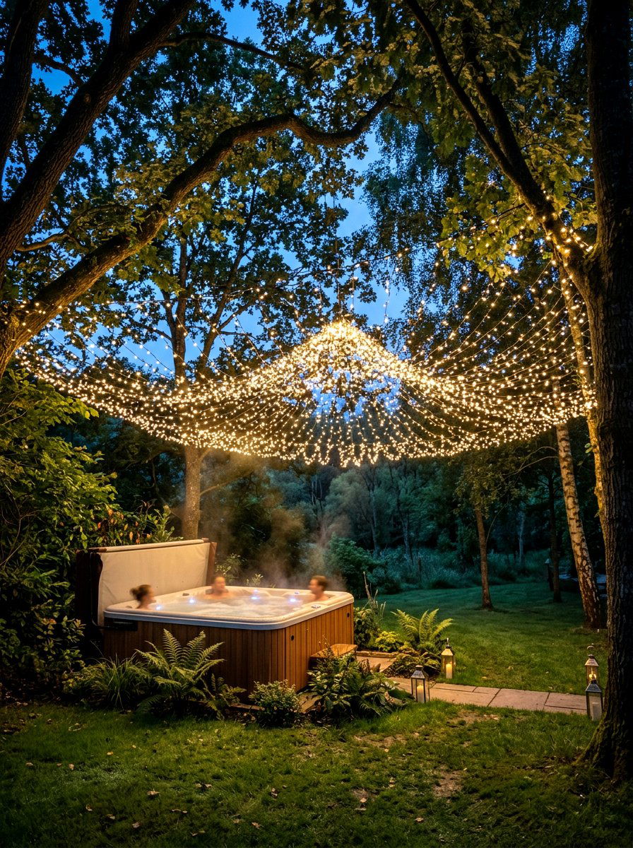 Fairy Light Canopy - 30 hot tub patio decor ideas aesthetic