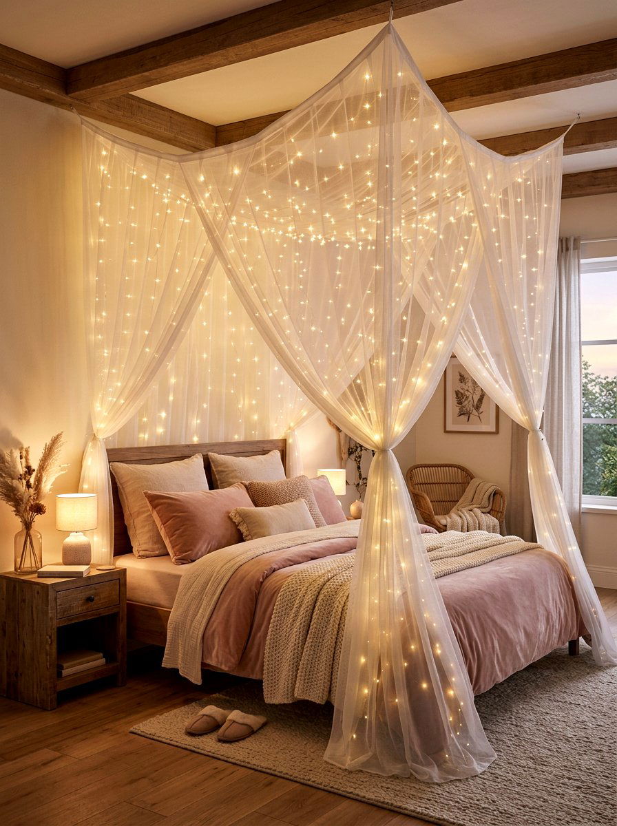 Fairy Light Canopy - 30 teen room Pinterest ideas
