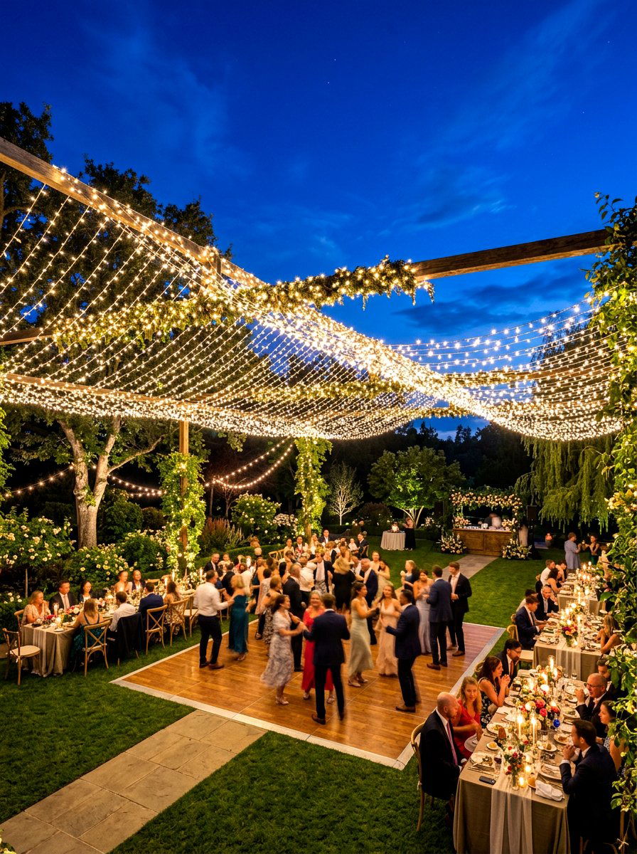 Fairy Light Canopy Garden - 30 cottage garden wedding ideas