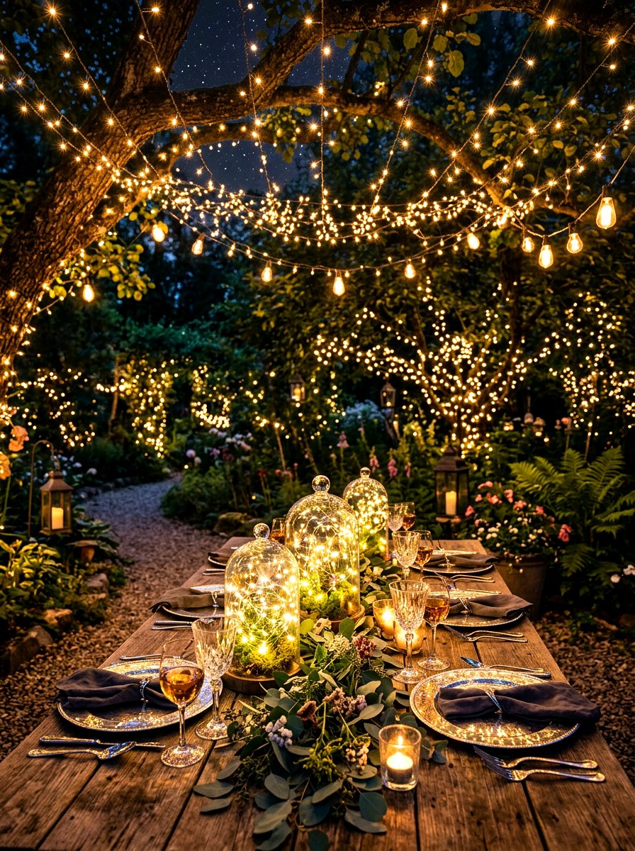 Fairy Light Garden Table - 30 garden party table ideas