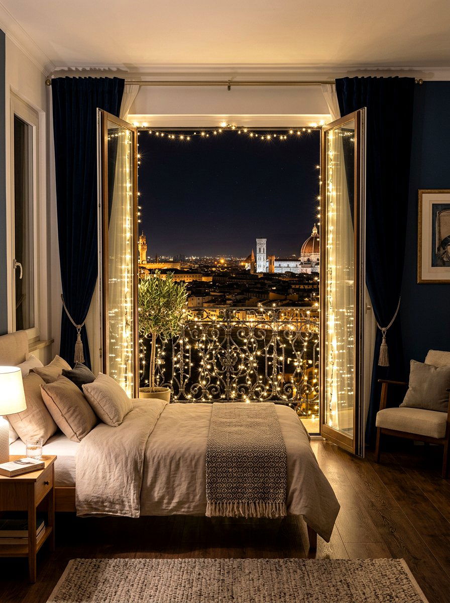 Fairy Lights - 30 Juliet balcony decor ideas