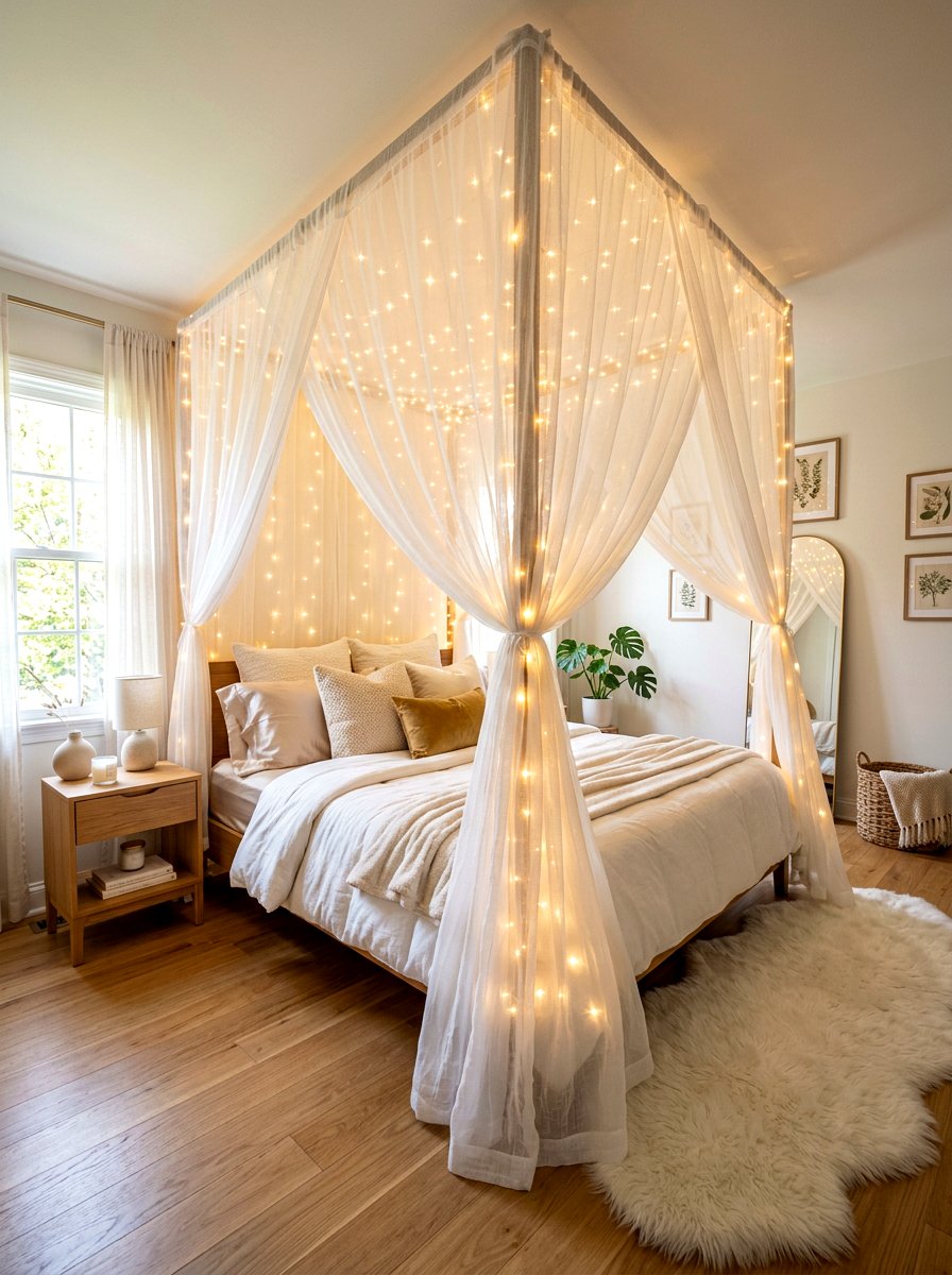 Fairy Lights Canopy Bedroom - 30 storybook bedroom decor ideas