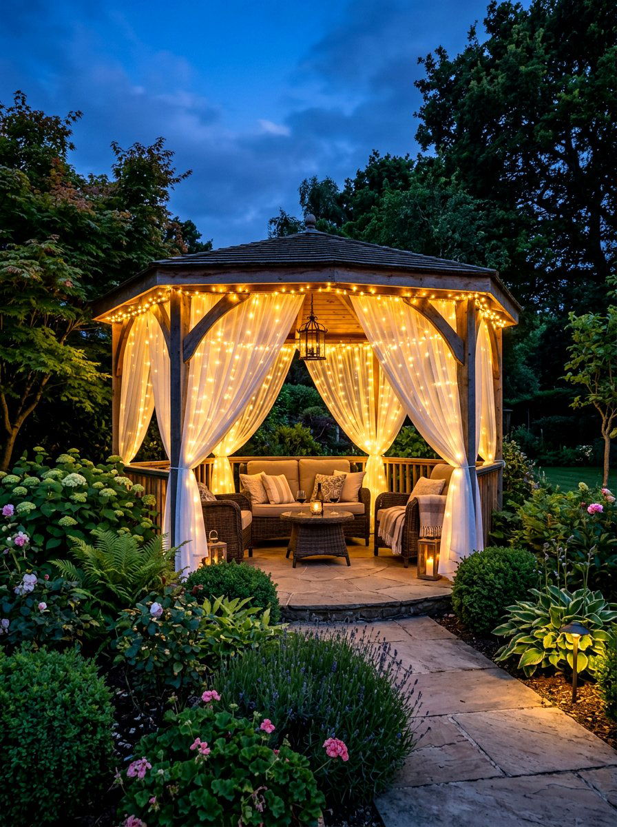 Fairy Lights On Sheer Curtains - 30 gazebo curtain lighting ideas