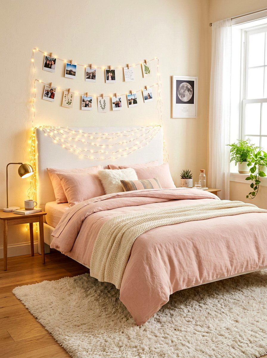 Fairy Lights Over Bed - 30 dorm bed ideas