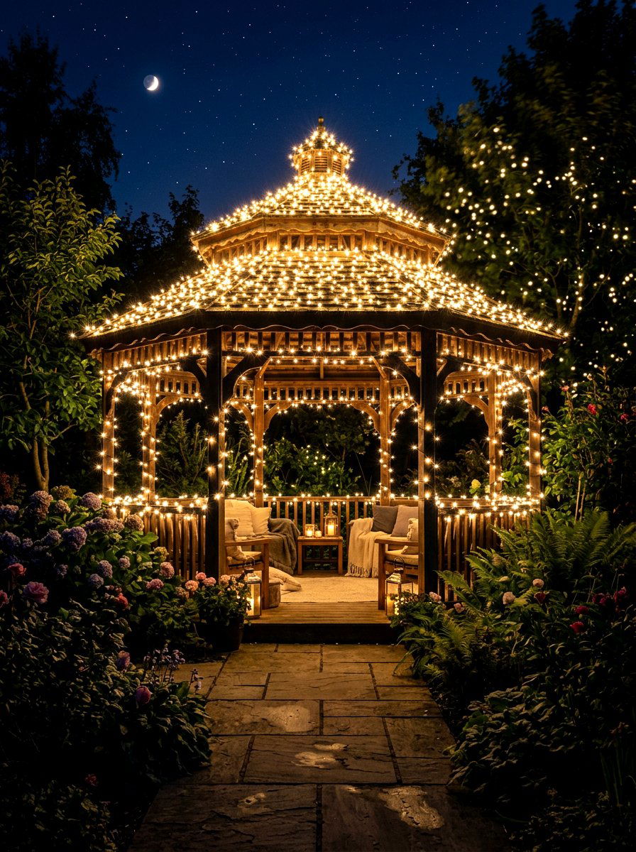 Fairy light gazebo - 30 garden party gazebo ideas