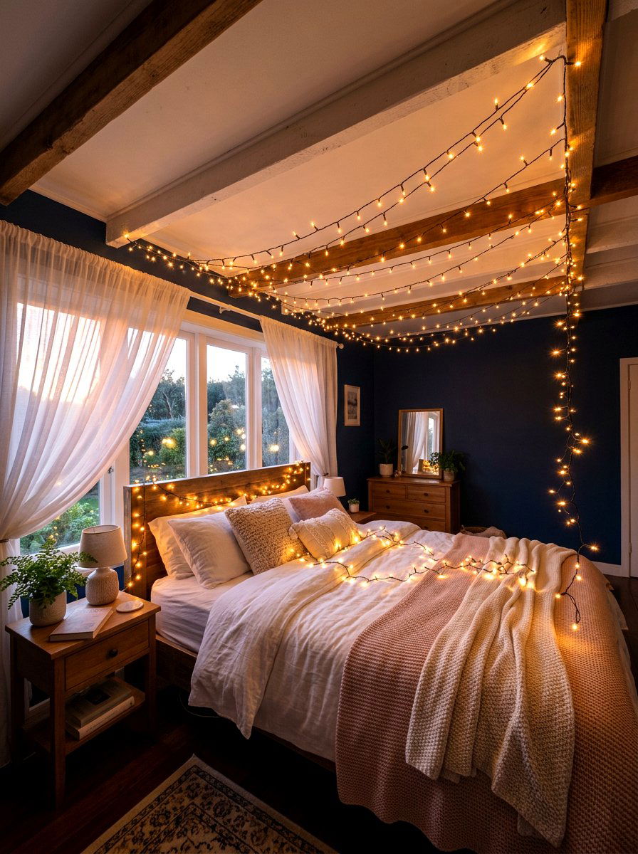 Fairy light string - 30 fairycore bedroom ideas